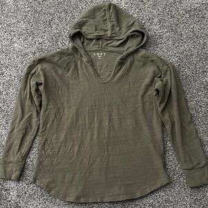LOFT Olive Hooded V-Neck Pullover XS